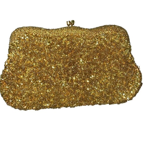 Handmade For Broadway Womens Clutch Purse Gold Beaded Vintage Rope Chain Handle - Picture 5 of 15